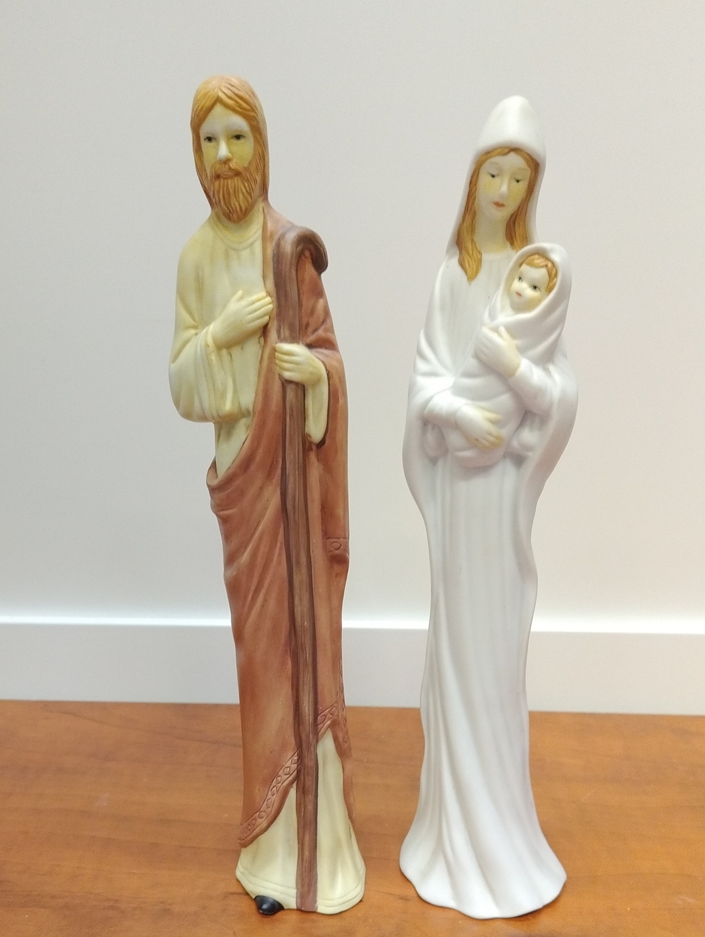 Bisque Porcelain Pencil Slim Holy Family Figurines - 10 Inches Tall